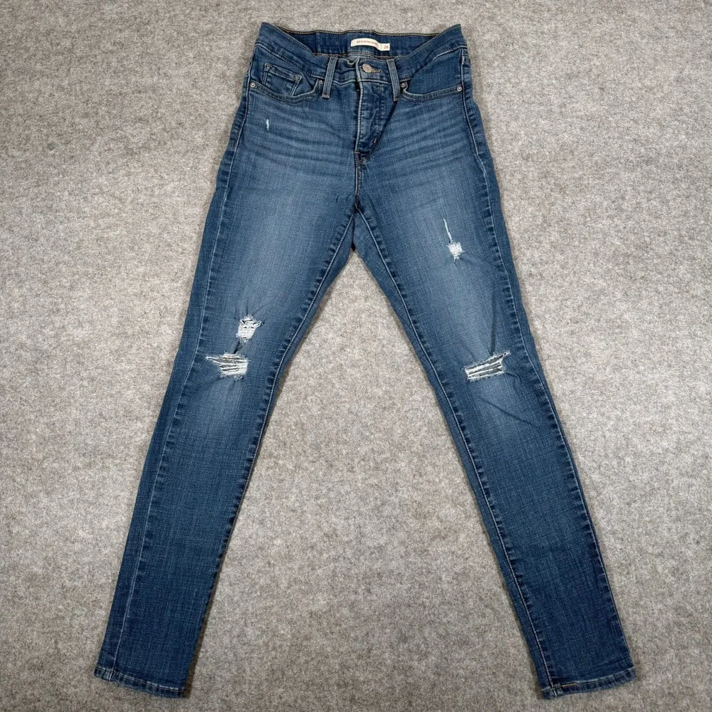 Levis 311 Shaping Skinny Jeans Womens 26 Blue Distressed Denim 19626-0387 L30 - Picture 2 of 11